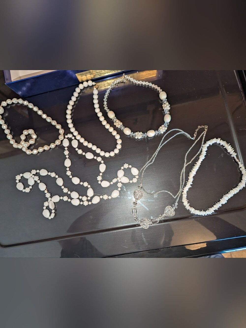 Vintage Whites Clear Cream Costume Jewelry Necklace Lot. 6 Pcs